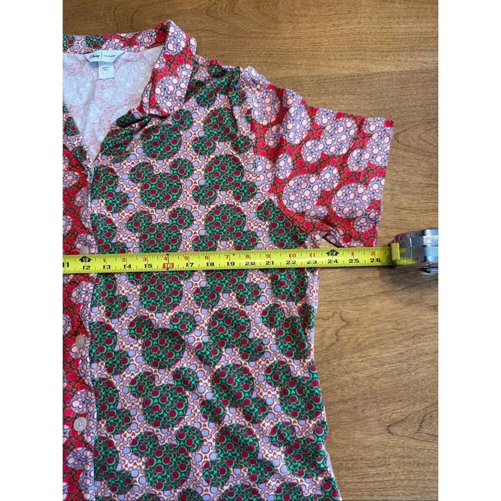Disney Vera Bradley Womens Mickey Mouse Button-Down Pajama Shirt Red Green Large - Picture 8 of 9